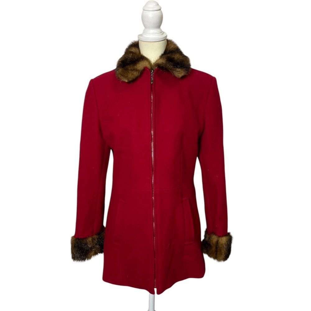 Vintage 60s-70s Mario De Pinto 100% Wool Women's Red Jacket W/ Faux Fur Trim